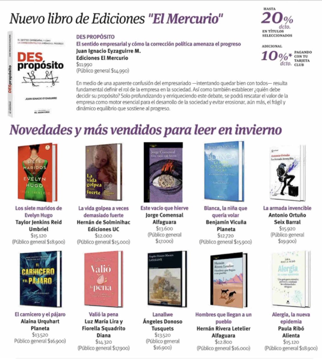 hdesolminihac's tweet photo. Muchas Gracias @ElClubMercurio por incluir mi libro de @edicionesuc “La vida golpea (a veces demasiado) fuerte” en sus novedades y más vendidos para leer en invierno, vía @ElMercurio_cl https://t.co/LeavEXfidm