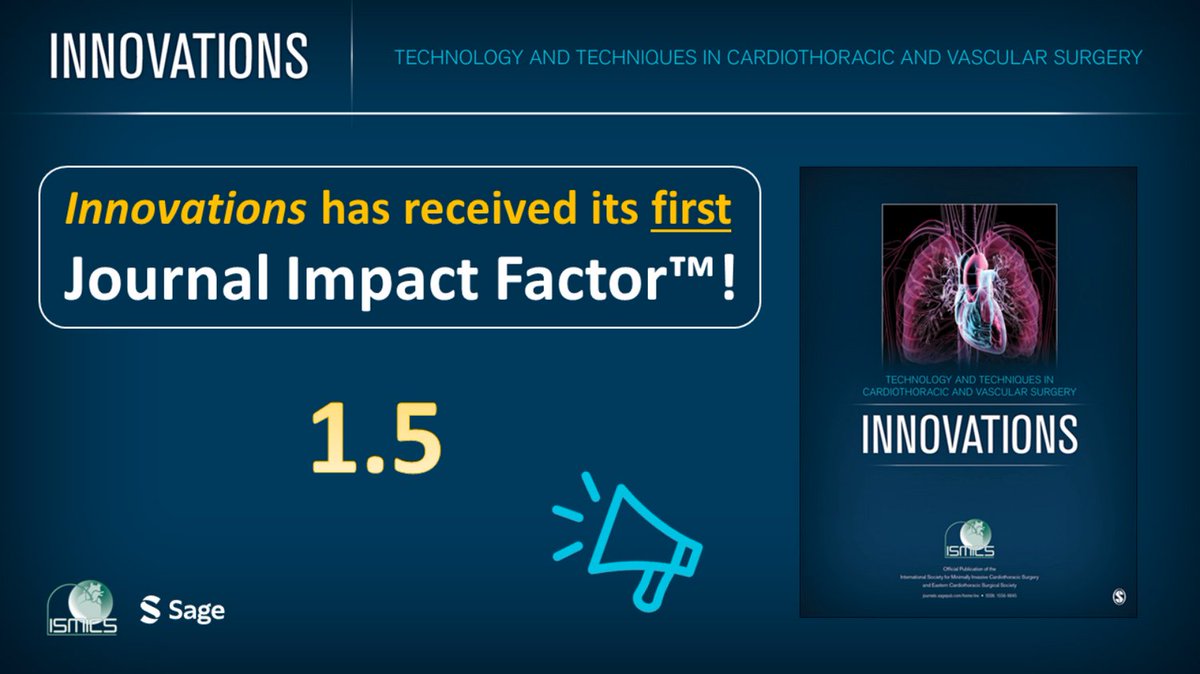ISMICSofficial (@ismics) on Twitter photo @ISMICS1997 is pleased to announce the <a href="/Innovationsjour/">Innovations Journal</a> has received its first official IMPACT FACTOR! Congratulations to <a href="/DrNivAd/">Niv Ad, MD</a> (Editor) and Managing Editor @YeaSaris and thank you to all of our Editorial Board Members and to YOU -> The Submitters! @ISMICS1997 is pleased to announce the <a href="/Innovationsjour/">Innovations Journal</a> has received its first official IMPACT FACTOR! Congratulations to <a href="/DrNivAd/">Niv Ad, MD</a> (Editor) and Managing Editor @YeaSaris and thank you to all of our Editorial Board Members and to YOU -> The Submitters!