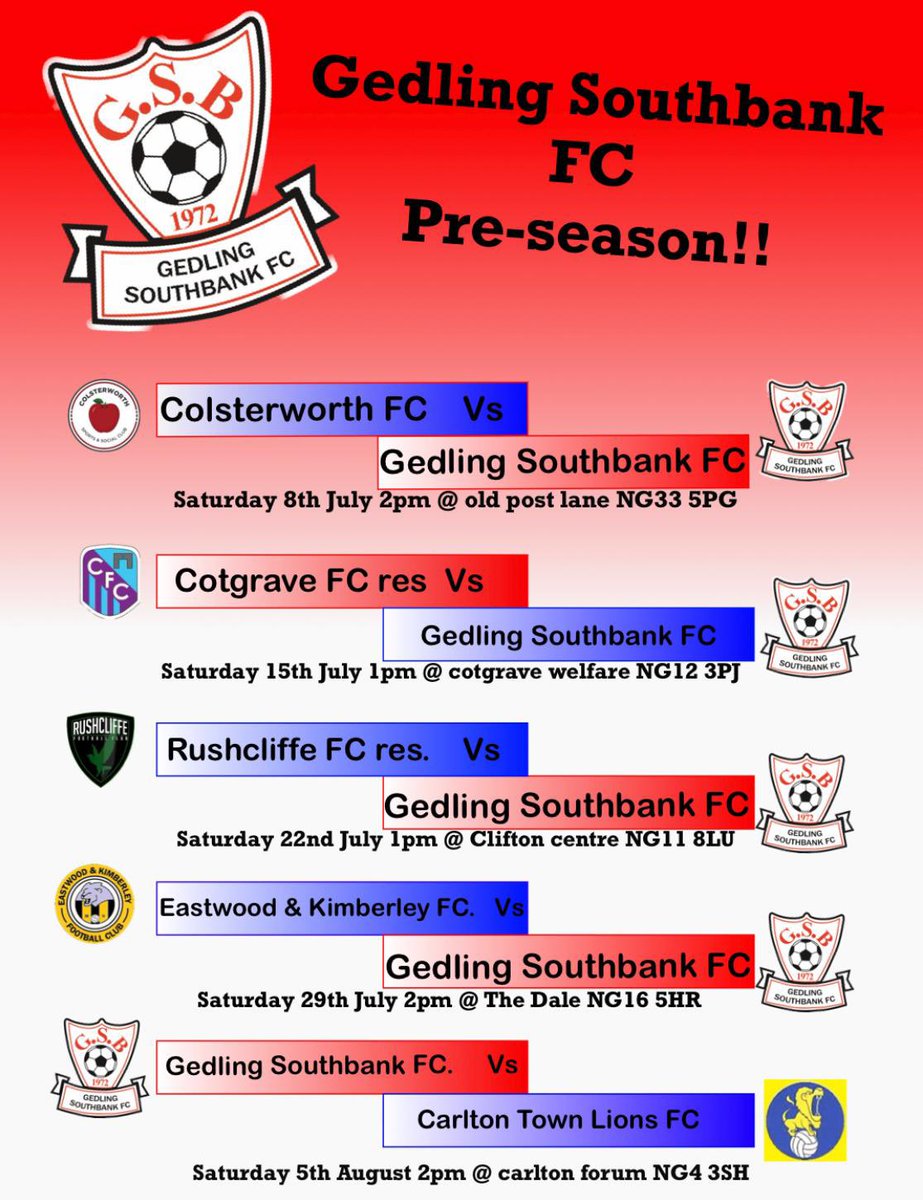 GSB_FC's tweet photo. The Updated Pre Season Not Long Now #UpTheGedling https://t.co/Ejk5BOuNyA