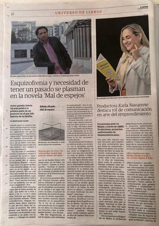 Reseña sensible e inteligente de mi novela “Mal de espejos” en <a href="/eluniversocom/">El Universo</a>. El libro está disponible en físico y en e-book books.apple.com/ec/book/mal-de…