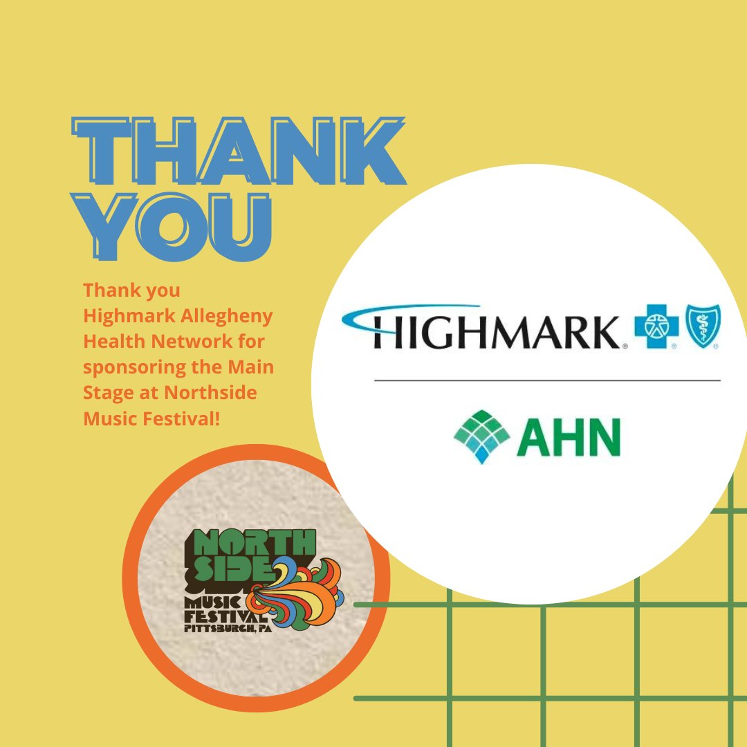 NSideMusicFest's tweet photo. A huge shoutout to our incredible main stage sponsors for their support of the #NorthsideMusicFestival! 🙌 We extend our deepest gratitude to Highmark/AHN and First National Bank for their generous contributions and belief in our mission to bring music and community together. 🎵 https://t.co/oO0kEy6mOs