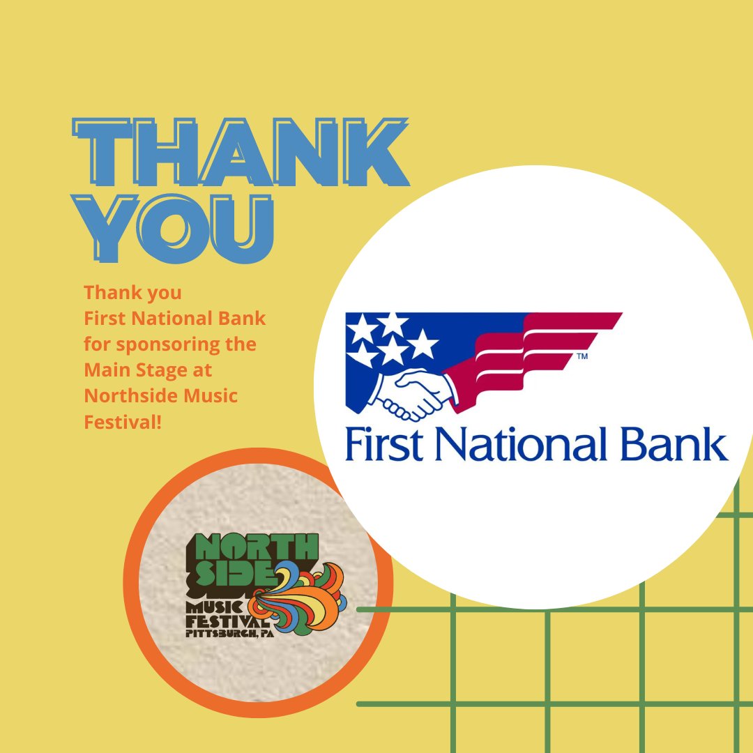 NSideMusicFest's tweet photo. A huge shoutout to our incredible main stage sponsors for their support of the #NorthsideMusicFestival! 🙌 We extend our deepest gratitude to Highmark/AHN and First National Bank for their generous contributions and belief in our mission to bring music and community together. 🎵 https://t.co/oO0kEy6mOs