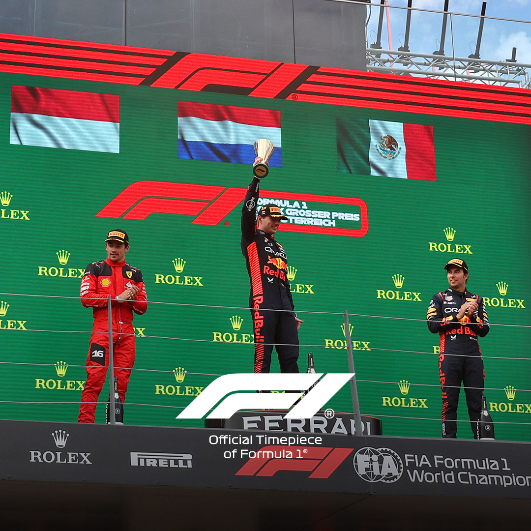 Thank you <a href="/F1/">Formula 1</a> for a truly stunning FORMULA 1 ROLEX GROSSER PREIS VON ÖSTERREICH 2023 today. We are proud to present the Rolex F1 Trophy to the winning drivers and constructor. Another incredible race, testing the skill of the best drivers in the sport. #AustrianGP #Perpetual