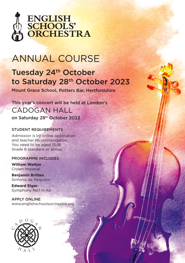 APPLY FOR YOUR PLACE IN OUR YOUTH ORCHESTRA 2023!
Will you be joining us this October for our annual orchestra course and concert?
We still have some places available so it's not too late to apply for your place. 
Find out more and how to apply: englishschoolsorchestra.org/howtoapply.php