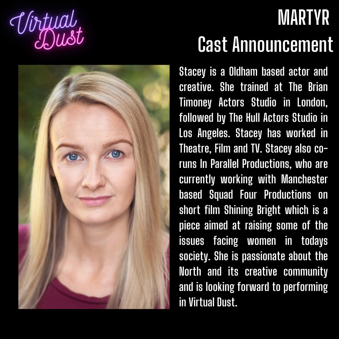 JuicyActingAnt's tweet photo. THERE SHE ISSSS @_StaceyColeman 😂. Ending our #VirtualDust casting announcements with a big 💥 is the counterpart to @InParallelProd, the SUBLIME Stacey 🤩😍. #MARTYR isn't stopping there though as we've got Frankie Lipman &amp; Samantha Grace Wells too 🔥🔥 
Congratulations 👏🏻xxx https://t.co/rbmoTLJX3f