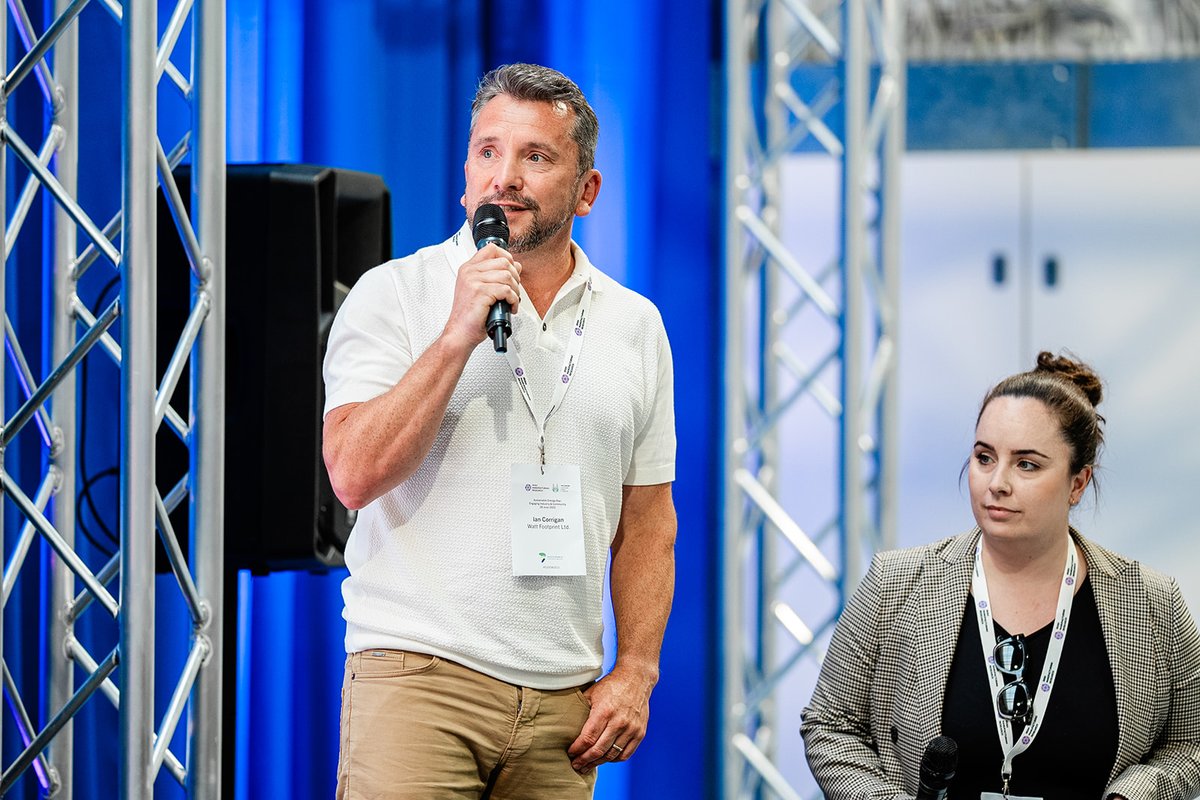 WattFootprint's tweet photo. Ian and Sarah took the stage at the @IMR_ie Sustainable Energy Day, presenting on behalf of Watt Footprint. 🎤 

We are an end-to-end energy management company, specialising in cost savings for commercial and residential sectors. 💰

#SustainableEnergy #CostSavings #Energy https://t.co/rKDPjR0IgK