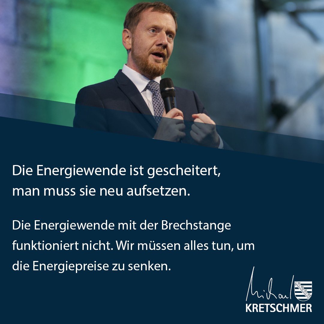 MPKretschmer's tweet photo. #Energiewende ist gescheitert, man muss sie neu aufsetzen. Wir haben extreme Verteuerung d. Energiepreise &amp; entlasten Konzerne mit Industriestrompreis, während Handwerker, Mittelständler &amp; Privathaushalte nicht wissen, wie sie über d. Runden kommen sollen. https://t.co/wAD24gJazr https://t.co/0igHulFC3U