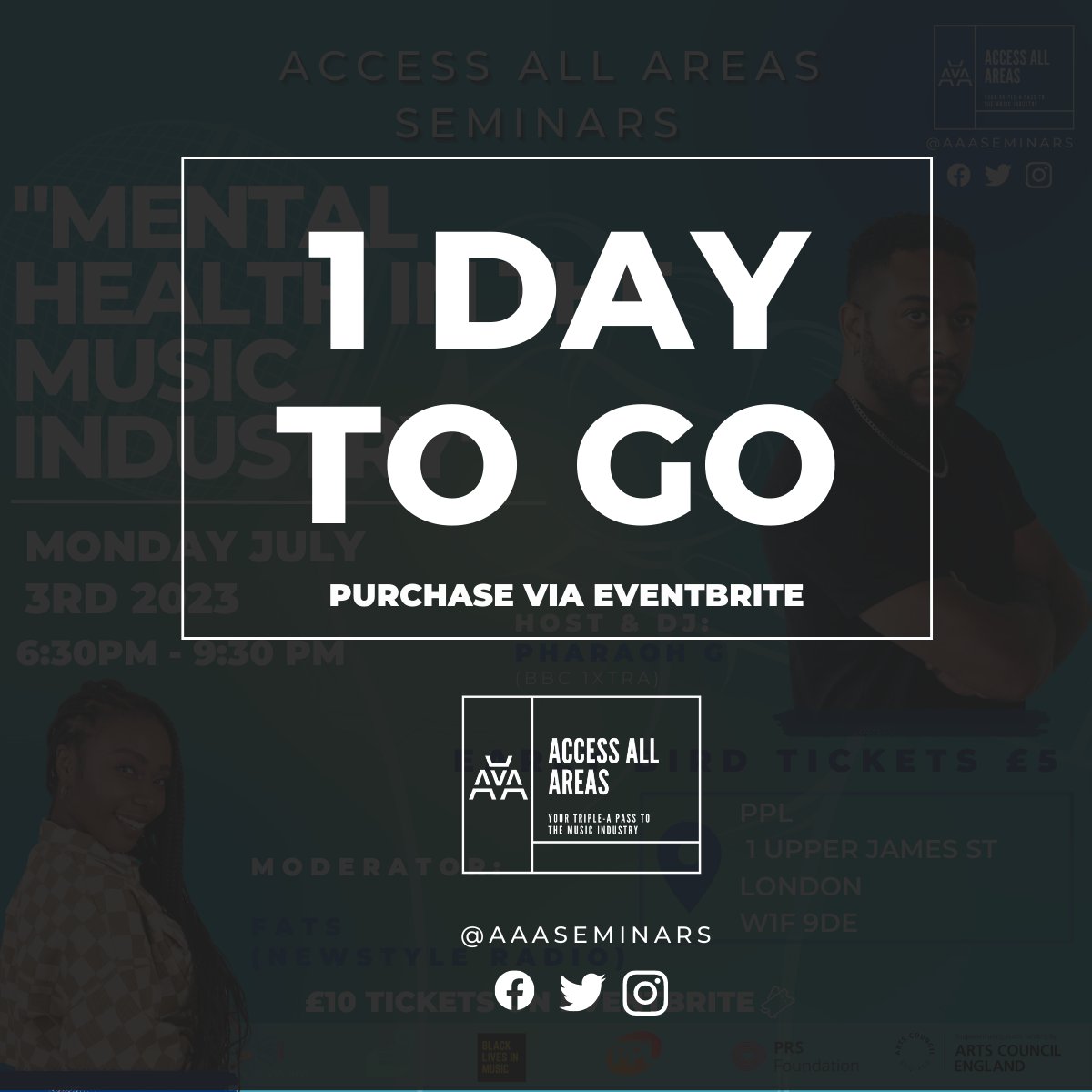 AAAseminars's tweet photo. 🚨24 HOURS TO GO🚨 #AccessAllAreas x @BLKLivesinMusic @PPLUK 2moro Mon July 3 630-930p #MentalHealth in #MusicBiz special!
6 top panelists, 3 live PAs from AAA Artist Development Program hosted by @DJPharaohG & mod #FatsMoeva
Tix £10 @EventbriteUK via: https://t.co/3RnZCApA3G https://t.co/TqCTe7B2WD