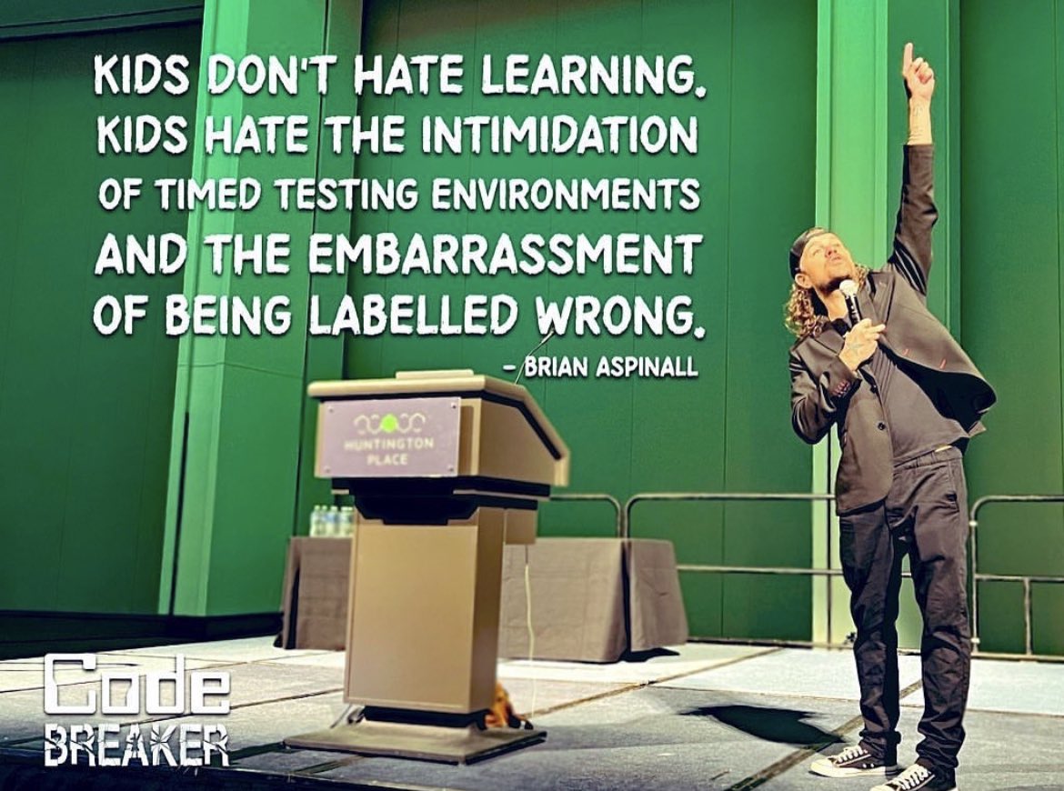 mraspinall's tweet photo. Kids don’t hate learning. Kids hate the intimidation of timed testing environments and the embarrassment of being labelled wrong. https://t.co/gwSPHuEZw3