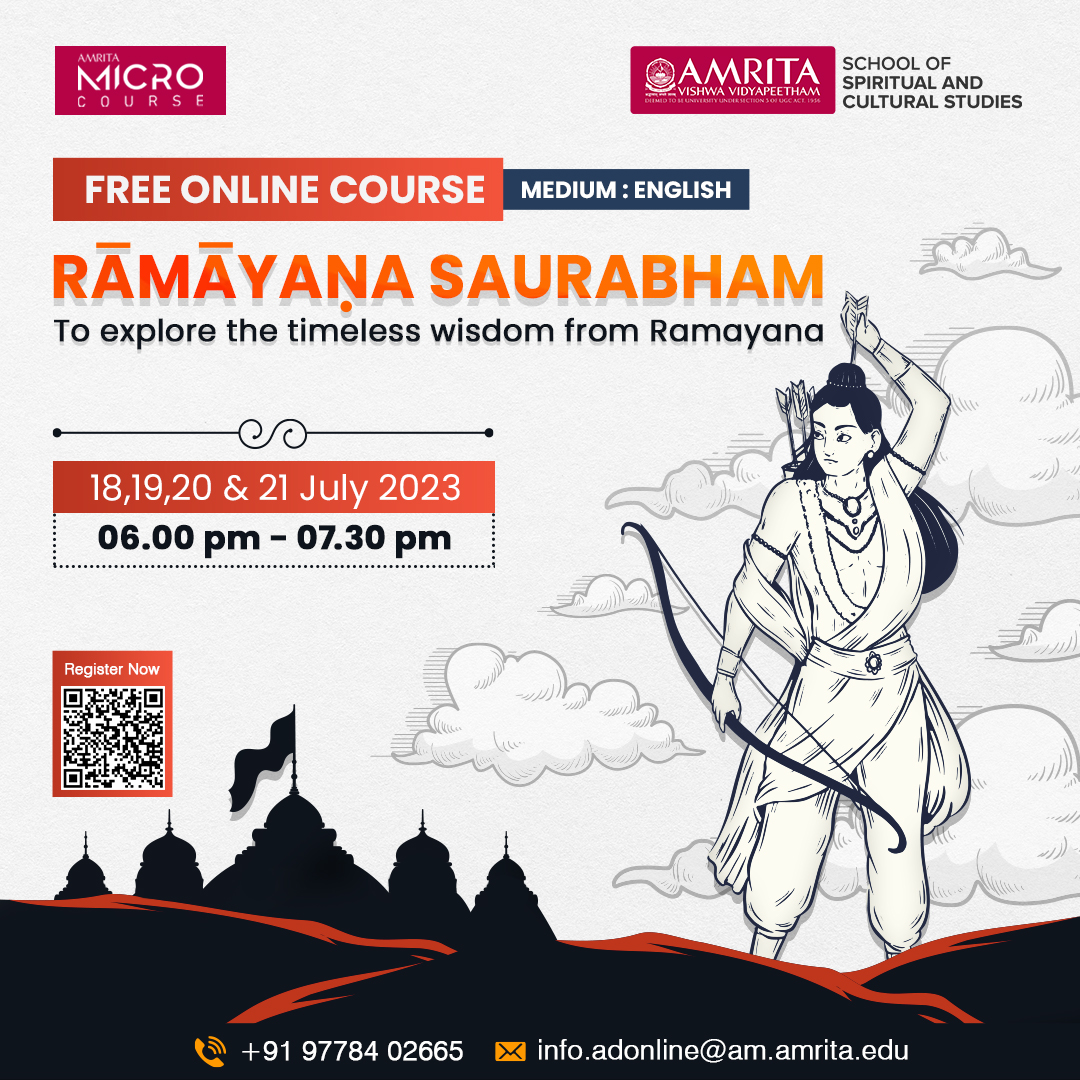 amritasscs's tweet photo. New #MicroCourse Alert! #Rāmāyaṇasaurabham as part of the ārṣadīptiḥ Micro Course series. Participants will have the opportunity to explore the profound teachings and timeless wisdom contained within the #Ramayana. Register Now. https://t.co/GmO6j3TRap https://t.co/D0SVuOYh0c