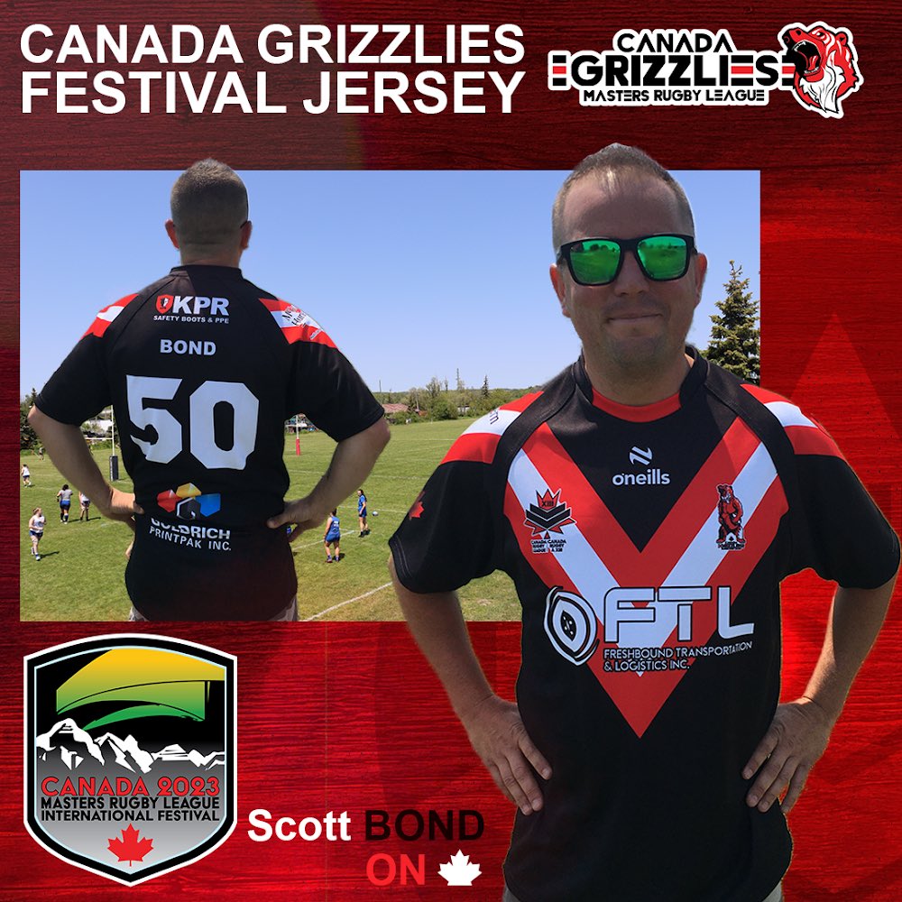 The Grizzlies will look sharp in the new 2023 Festival Jersey, worn here by Scott Bond. Scott will make his Canada debut today. Taking the field with Chris Bond will make them the first father and son duo to play for their country.