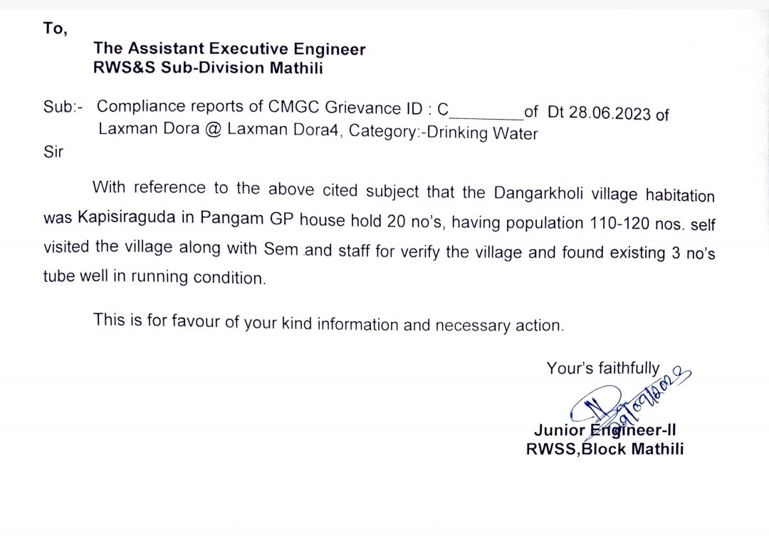 RwsSdo's tweet photo. @BRUNDABAN_ @MoSarkar5T @dm_malkangiri @cdomalkangiri @RWSS_Odisha @bikramr82958438 @RWSS_Mlkg @BDO_Mathili @vishal_singh3 @IPR_Odisha @PRDeptOdisha After field verification the concer Junior Engineer submitted the following report. https://t.co/3FzUq3NYyw