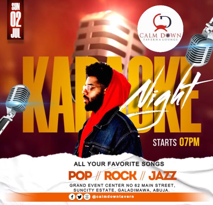 CalmDown Tavern & Lounge (@calmdowntavern) on Twitter photo Join us for an evening of karaoke <a href="/calmdowntavern/">CalmDown Tavern & Lounge</a> and make new friends along the way. #CalmDown is in #SuncityEstate, #Galadimawa
π₯π₯π₯π₯π₯π₯π₯
#KaraokeAbuja #AbujaNightlife #WeekendVibesAbuja #abujatwittercommunity #abuja #AbujaFCT Join us for an evening of karaoke <a href="/calmdowntavern/">CalmDown Tavern & Lounge</a> and make new friends along the way. #CalmDown is in #SuncityEstate, #Galadimawa
π₯π₯π₯π₯π₯π₯π₯
#KaraokeAbuja #AbujaNightlife #WeekendVibesAbuja #abujatwittercommunity #abuja #AbujaFCT