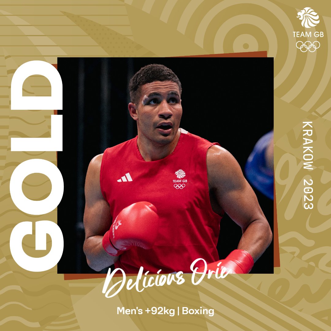 Team GB (@teamgb) on Twitter photo Crowning glory ๐
<a href="/deliciousboxing/">Delicious Orie</a> pulls off a boxing masterclass to clinch gold at the #EuropeanGames2023 ๐ฅ Crowning glory ๐
<a href="/deliciousboxing/">Delicious Orie</a> pulls off a boxing masterclass to clinch gold at the #EuropeanGames2023 ๐ฅ