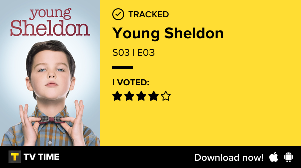 hiddleswhcre's tweet photo. I've just watched episode S03 | E03 of Young Sheldon! https://t.co/n5X7MBjW3O #tvtime https://t.co/c0g2nvKrfP
