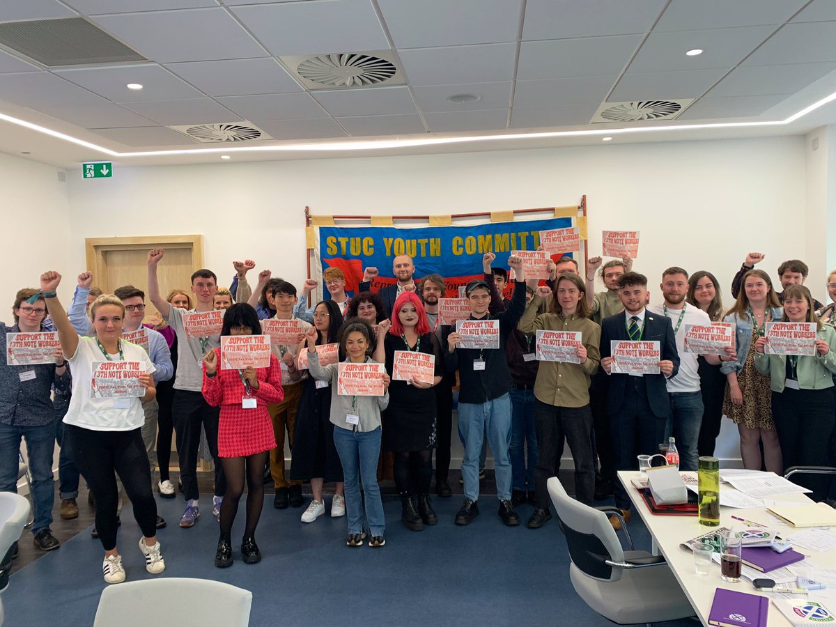 Brilliant weekend at the STUC Youth Conference. Thanks to the STUC for giving me a platform to speak about our struggle at the 13th Note and solidarity with our comrades in <a href="/GMBScotOrg/">GMB Scotland</a> who are balloting for strike action. We’re with you ✊