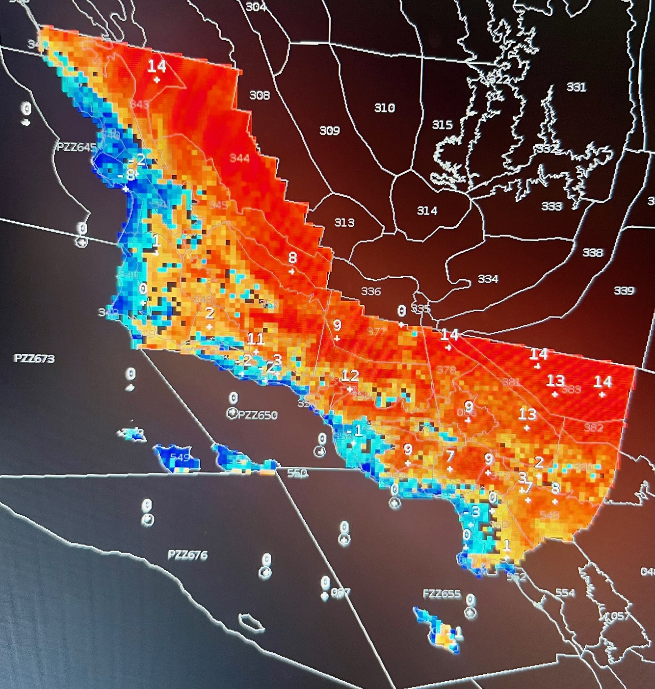NWS Los Angeles on Twitter "The marine layer overwhelms the very hot airmass. Red shows areas
