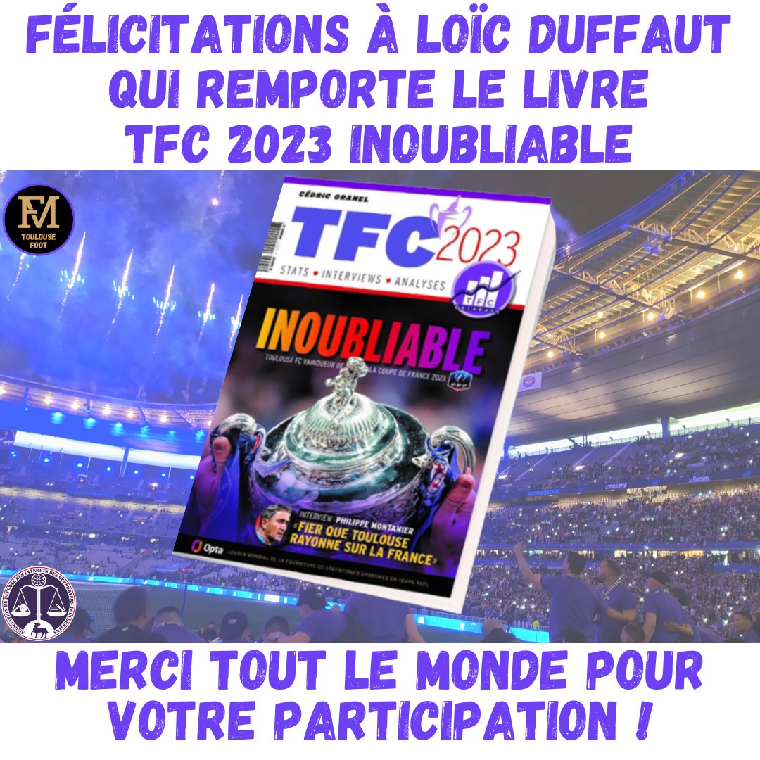 🚨 Félicitations à Loïc Duffaut qui remporte le livre de <a href="/cedricgranel/">Cédric Granel</a> de <a href="/TFCDatabase/">TFC Database</a>  TFC 2023 INOUBLIABLE 

👏 Un grand merci à tout le monde pour votre participation ! 

▶️Le replay de l'émission : youtu.be/DNgKbeZhKfs
