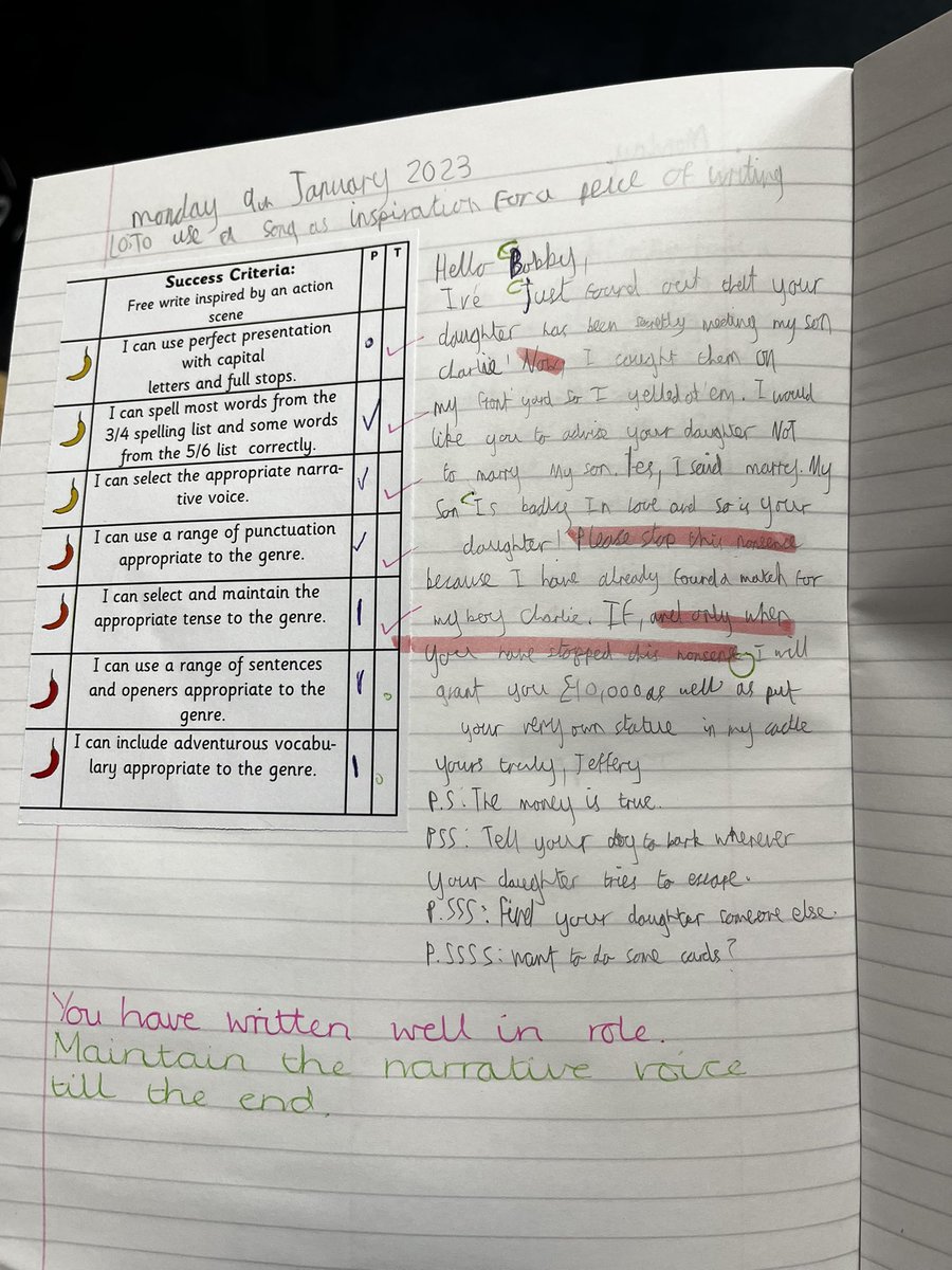 MissR_LKS2's tweet photo. @carveresque @S69287383 @TeachingChap @Year6T @Mr_H_Primary @SteElleCity89 I played them the song, gave them the lyrics and then we spoke about what story she was telling and who the characters were and their feelings throughout the song. Then said they could write whatever they wanted out of what we had covered so far. https://t.co/FjLX4qVe5n