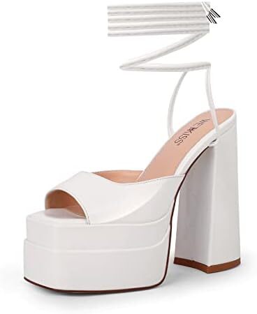 wetkiss Platform Heels for Women, Chunky Heel and Lace Up Strappy Sandals, Open Toe Design for Wedding Work Party Dress... bit.ly/3PDobVq