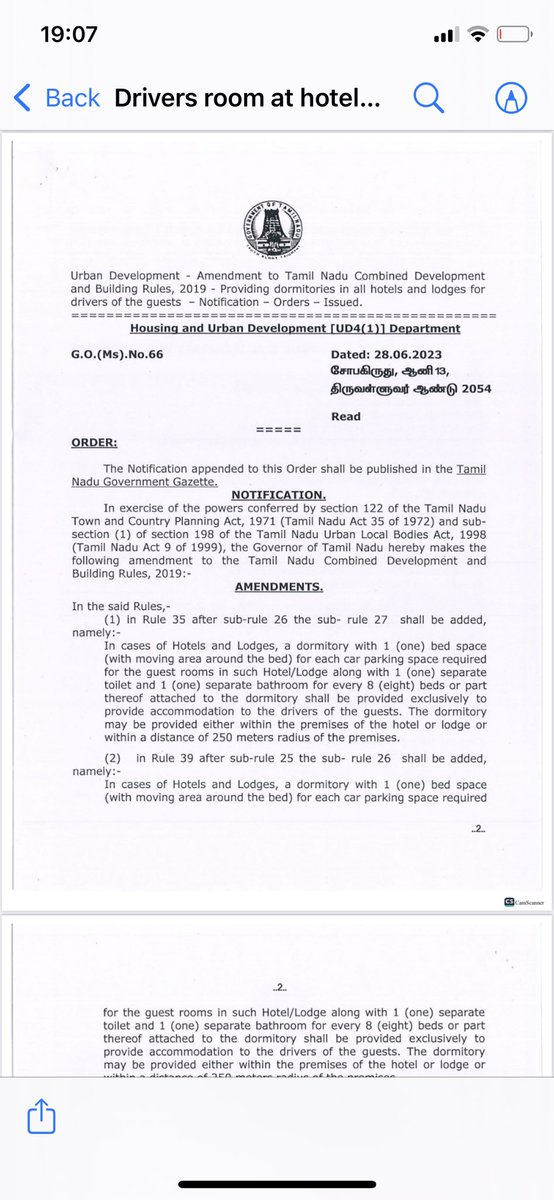 DeepakVisva's tweet photo. Tamil Nadu government’s new GO makes it mandatory for hotels to provide separate bedrooms along with restrooms in proportion to the parking space, for drivers of the guests. It shall be either provided within the premises or 250 meters from the hotel. Such a good move. @mkstalin @CMOTamilnadu