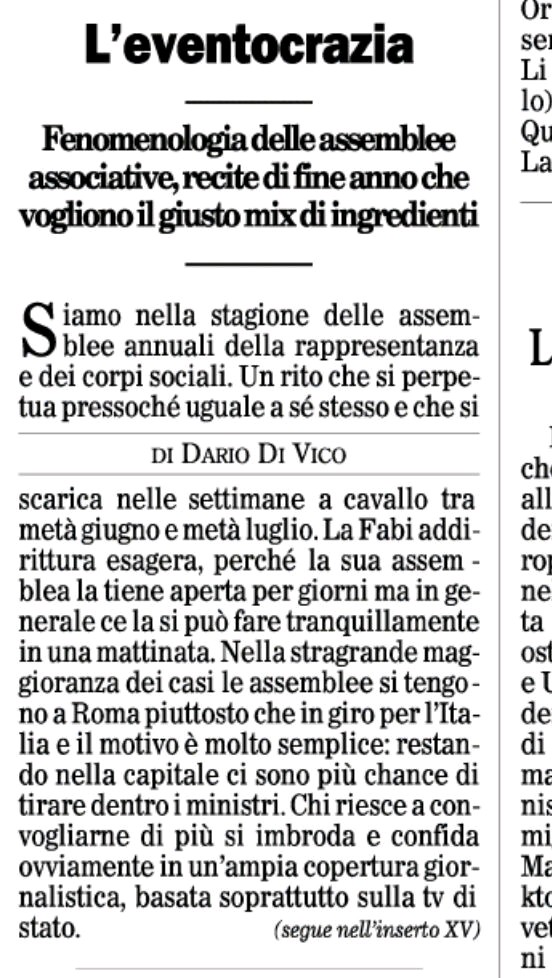 Editormanque's tweet photo. Top @dariodivico su @ilfoglio_it analizza da par suo l'#eventocrazia dei #corpintermedi. Assemblee di rappresentanza sempre più oliate nel format grazie anche al supporto di intellettuali, innovatori, esponenti della cultura.. una fenomenologia in decisa ascesa https://t.co/t9UU73S5wb