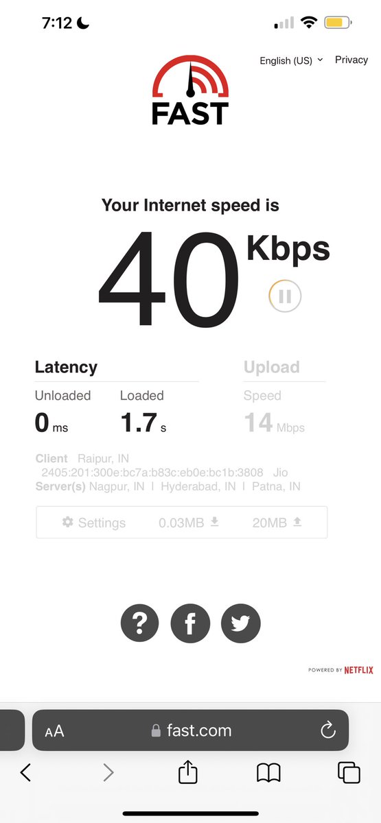nitinbardia's tweet photo. @JioCare My Internet speed is 40Kbps in the gold fiber connection package. On top of that the jio app is saying no error found 😀😀😀🤣🤣🤣 https://t.co/7sPMtk1hX3 https://t.co/Z5H7WTd130