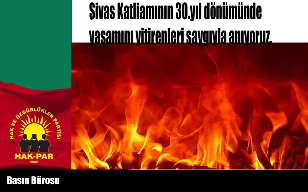 HAK_PAR's tweet photo. Sivas Katliamının 30.yıl dönümünde yaşamını yitirenleri saygıyla anıyoruz.

https://t.co/38GfEs9AUq https://t.co/loNCBQ2T4F