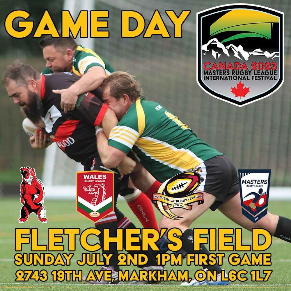 Game Day! We are ready for the first International Masters Festival to be held in Canada. Come see the Grizzlies face teams from England, Wales and Australia. Kick off 1pm.