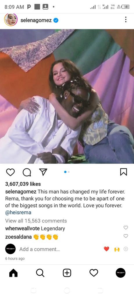 This is how our music industry is grown now.. Selena Gomez is full of thanks for the opportunity to be a part of @heisrema's success, history that has changed her life! 

Kudos to the #Afrobeatnation we are getting started.. 

#9ja2dworld