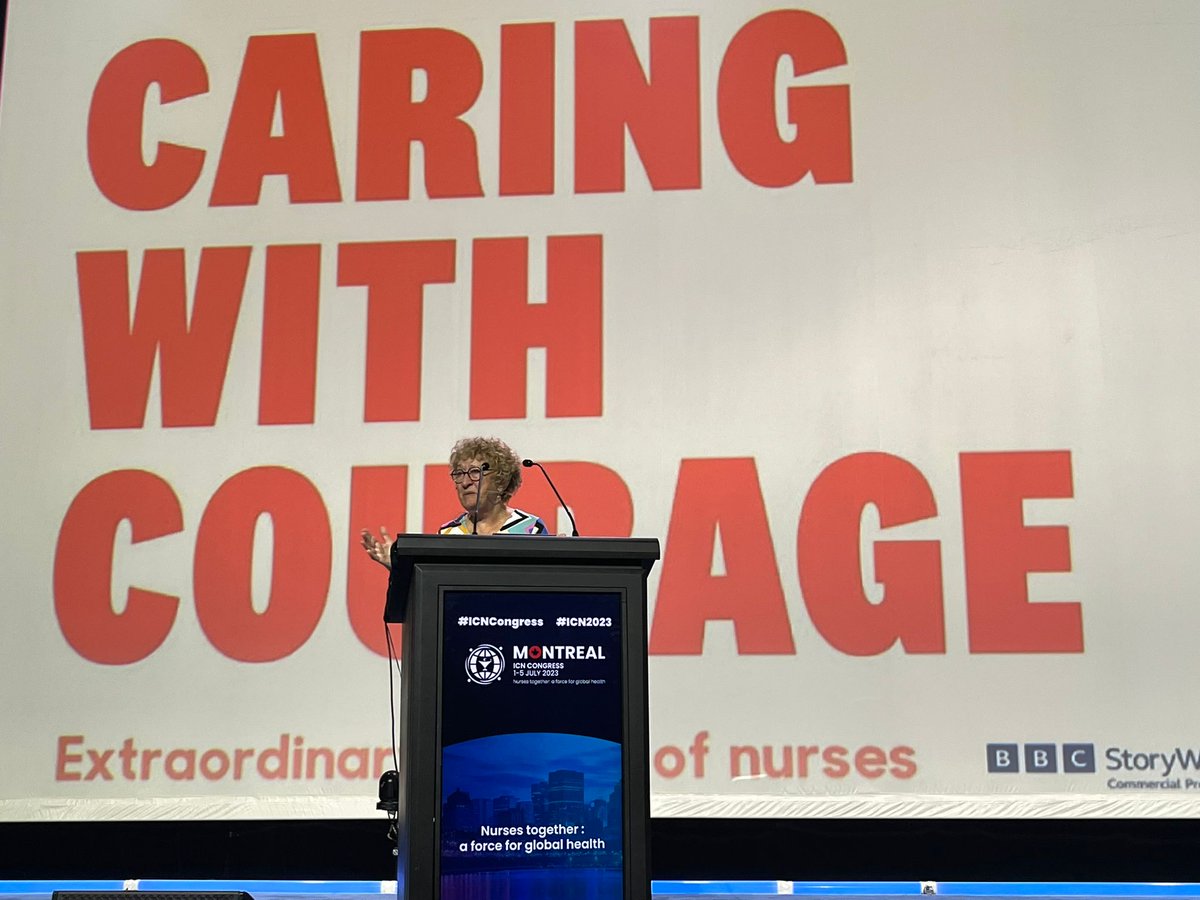 #Nurse &amp; #publichealth specialist <a href="/bathebrit/">Barbara Stilwell</a> on #ICNCongress @BBCStoryworks series Plenary session: “Caring with Courage is remarkable, it shows the complexity of #nursing. We need to be recognized for the profession we are. The #nurses don’t see #patients, but people.” #ICN2023