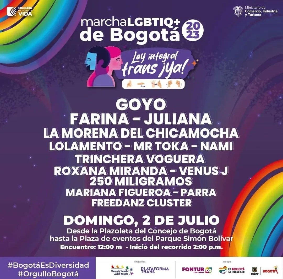 Hoy Bogotá se viste con los colores del arcoiris ❤️🧡💛💚💙💜
Un recorrido por los derechos y la igualdad 🌈
📍Concejo de Bogotá. 
⏰️12:00m
#BogotáEsDiversidad🏳️‍⚧️🏳️‍🌈 #Pride2023 #OrgulloBogotá