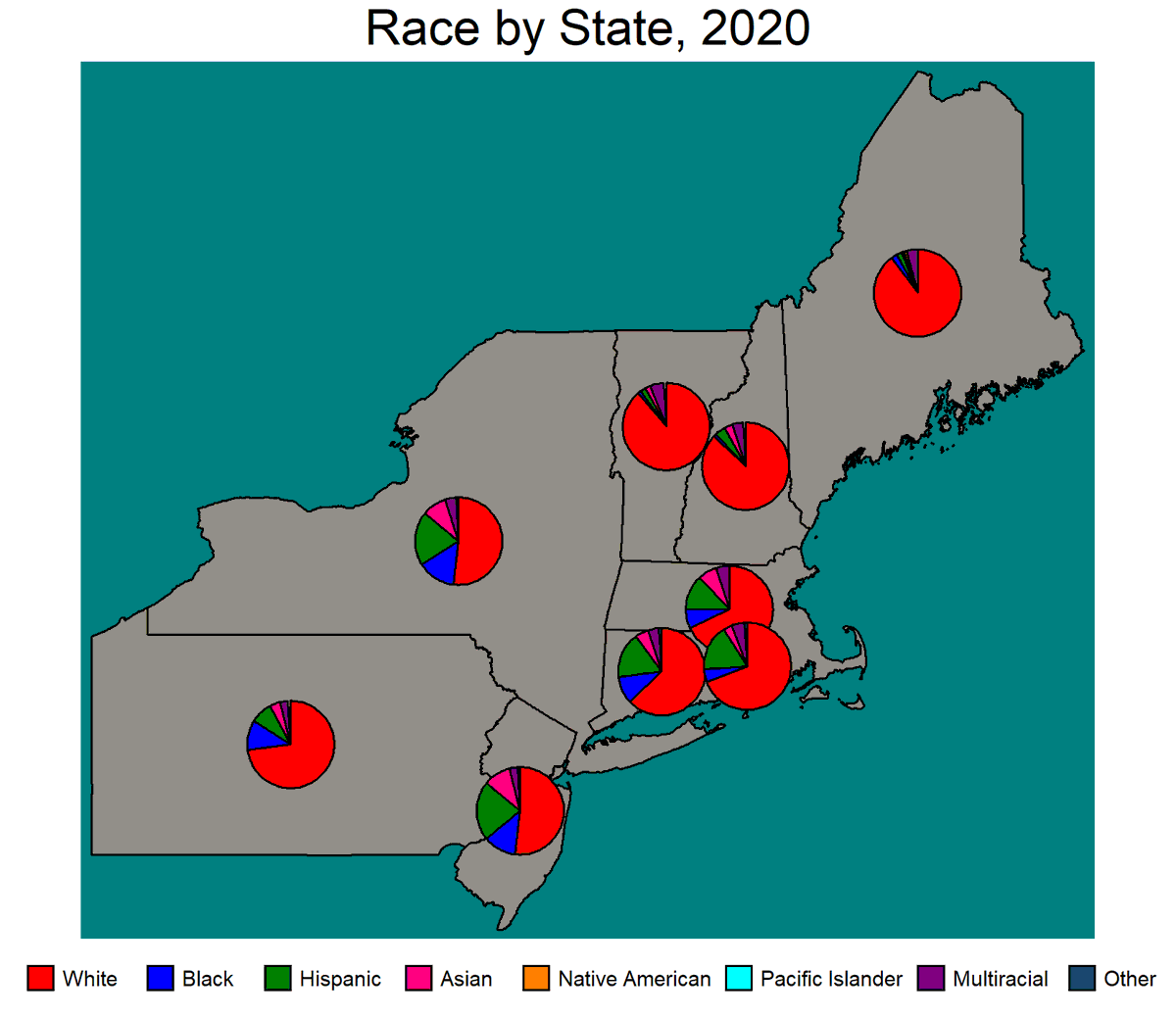 RT @JustElexMaps: Pie chart map of race/ethnicity by state per Census 2020 data. https://t.co/Xn6YVoBNir