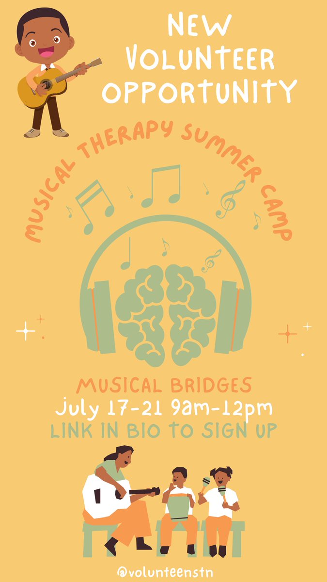 VolunTeensTN's tweet photo. 🎶 VOLUNTEER OPPORTUNITY 🎶
Musical Bridges is hosting a Summer Camp and needs volunteers. They will not be asked to lead any activities, but will help assist them. No need to volunteer for all 5 days, but it's preferred to commit to a single day (3 hour time frame). https://t.co/Uq7vZDGLfg