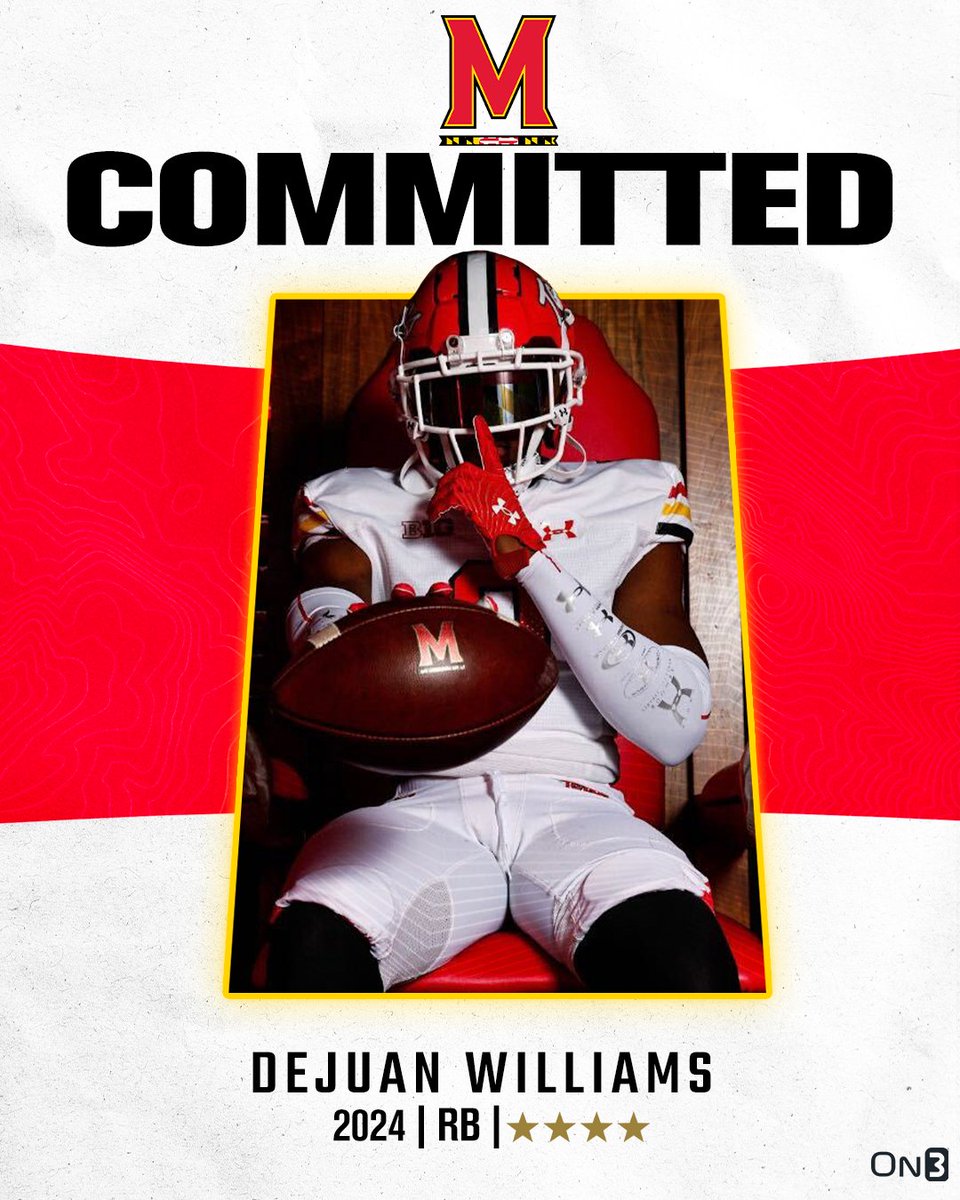 🚨BREAKING🚨 4-star RB Dejuan Williams (<a href="/D1Juan2/">DeJuan Williams</a>) has committed to Maryland🐢

More from <a href="/ChadSimmons_/">ChadSimmons</a>: on3.com/college/maryla…