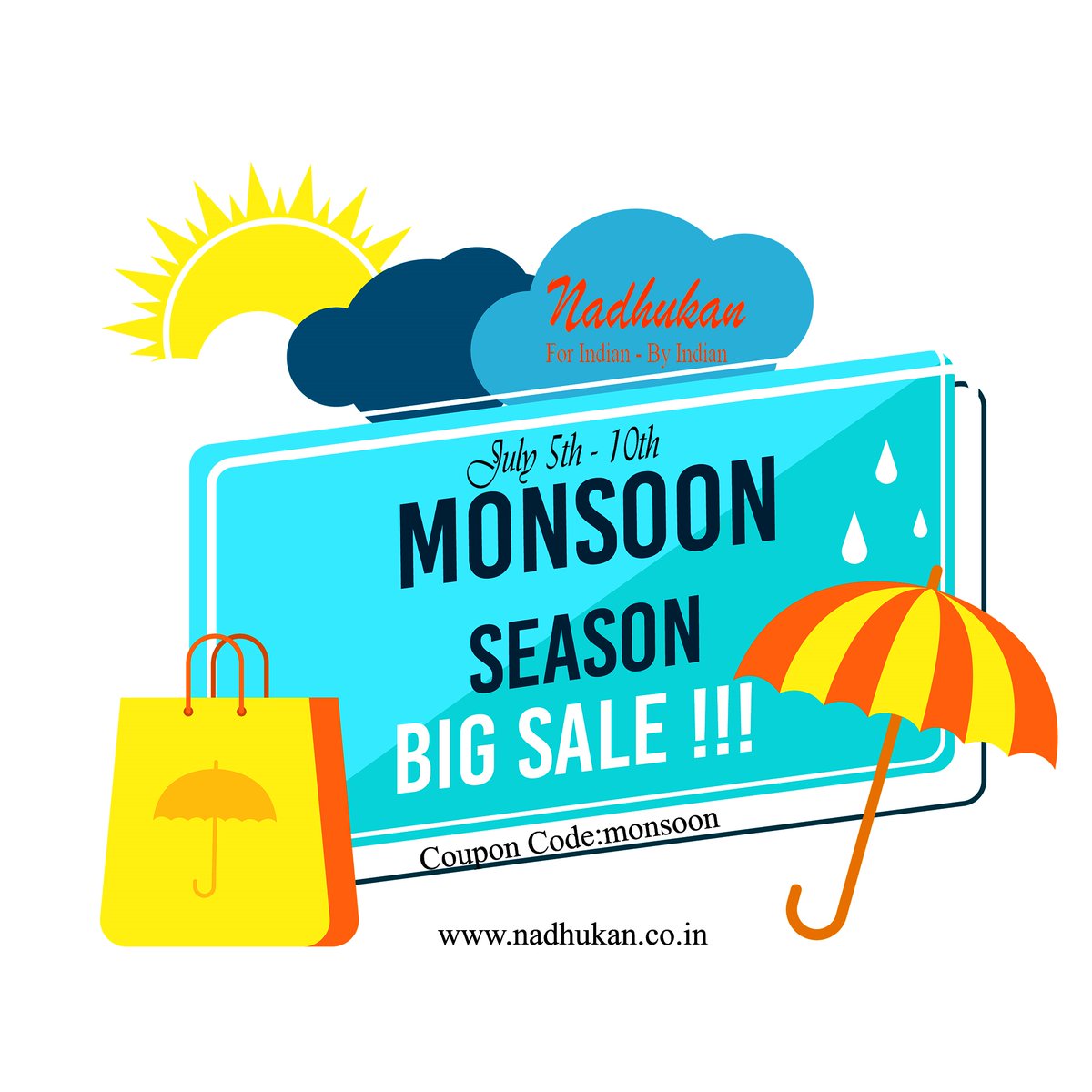 🌧️🛍️ Monsoon Sale Alert! 🌧️🛍️

Use the coupon code 'MONSOON' at checkout to avail 
Tag your friends and spread the word! Let's make this monsoon season extra special with incredible savings.

#MonsoonSale #RainyDayDeals #ShopTillYouDrop #Nadhukan #CouponCode #RainySeasonDiscounts