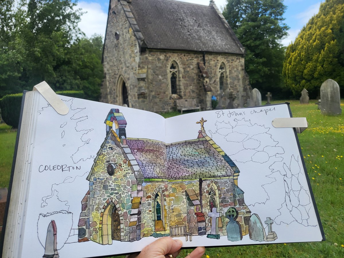 I did not see a soul today, drawing this absolutely adorable little chapel in Coleorton, although it's next to a Primary school so week days will be very different! I thought someone was in the bushes at one point but it was a very lively squirrel!  #stjohnschapel #coleorton