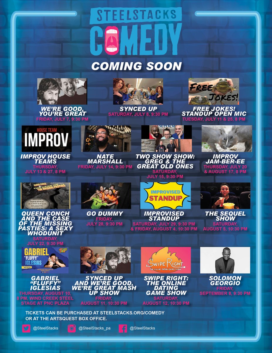 Mark your calendars because we have a hilarious lineup of shows taking the SteelStacks stage this summer!😂📅

 Tickets available now!👉fal.cn/3zzfn