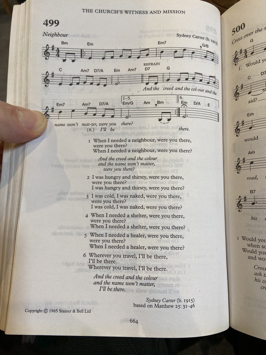 Hymn from this morning’s service in Dunmore East. Not one I’d come across before but the words, especially the chorus, seem as relevant now as when it was composed in 1965.