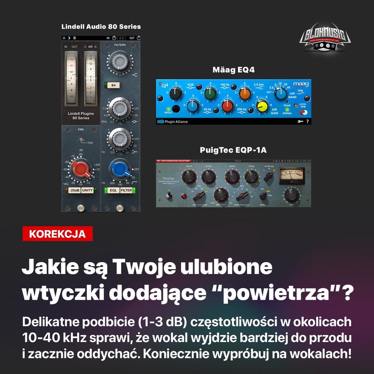 BlokMusic's tweet photo. 💥 Korekcja | AIR BAND
💬 I Twój wokal dostanie skrzydeł! 🕊️  
▶️ https://t.co/U6SGTQSo1t

#blokmusic #studiovibes #audioworld 
#eq #air #band #khz #mixing #tips https://t.co/ZJKGsC5D2w