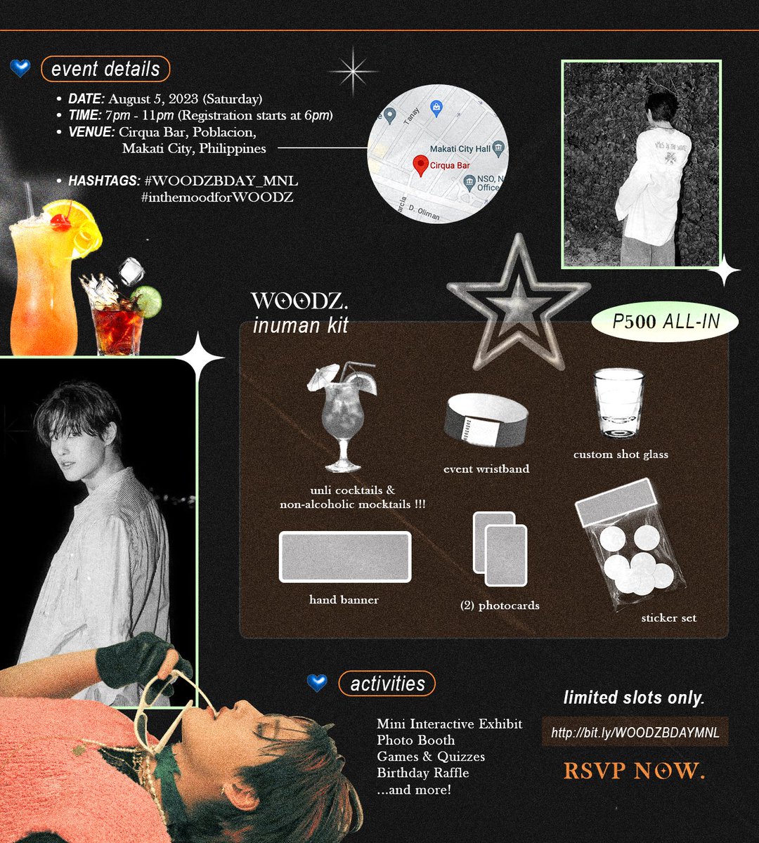 WOODZBDAY_MNL's tweet photo. #inthemoodforWOODZ: a bottomless cocktail party and mini interactive exhibition for Cho Seungyoun's 27th birthday! 🐱🎸

🗓 aug 05, 2023 (sat)
⏰ 7pm-11pm
📍cirqua bar, poblacion, makati city 🇵🇭

LIMITED SLOTS ONLY! ✨
RSVP HERE: https://t.co/4RCM2jzt1Y

#조승연 #WOODZBDAY_MNL https://t.co/dX1lFXjcZD
