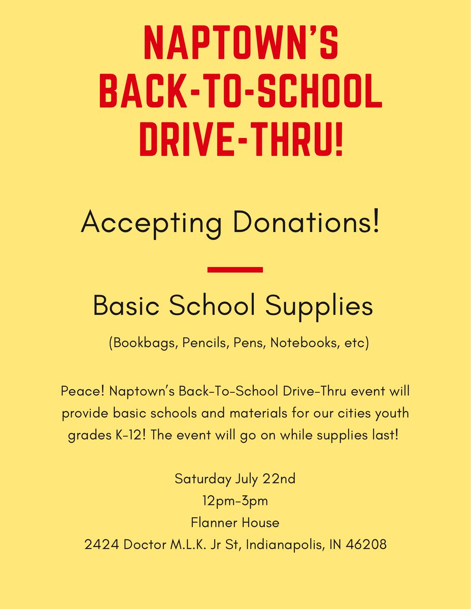 Maal317's tweet photo. Peace! Naptown’s Back-To-School Drive-Thru event will provide basic schools and materials for our cities youth grades K-12! The event will go on while supplies last! 🫱🏿‍🫲🏾 https://t.co/prQgo7jxRh
