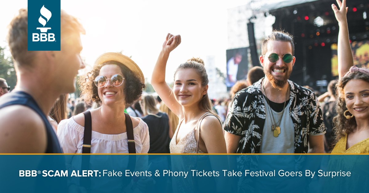 BBBNewJersey's tweet image. #BBBScamAlert: With summer #festivals just around the corner, scammers are taking advantage of the growing excitement. This time, they're capitalizing on phony tickets and even fake events. Learn More: bit.ly/3n7W9SA
