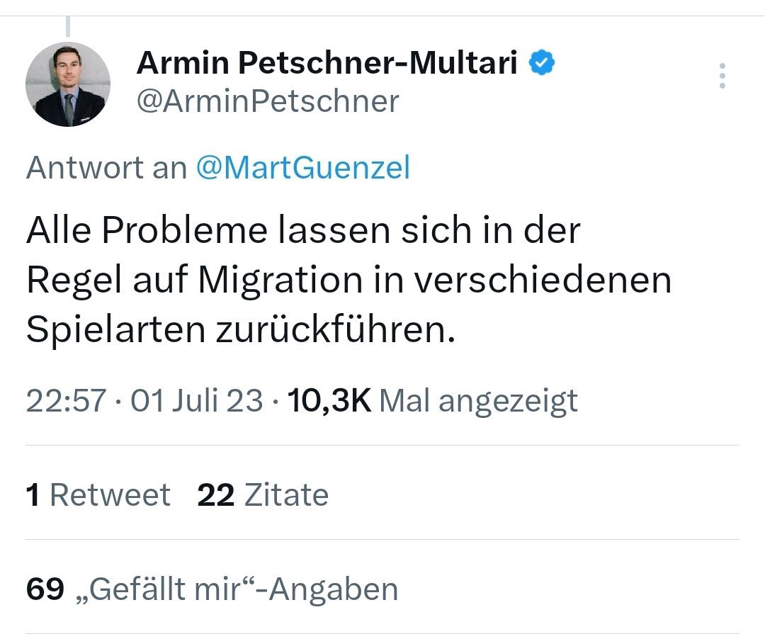 Alle Probleme lassen sich in der Regel auf Dummheit, Egoismus, Borniertheit, Populismus und Resentments in ihren verschiedenen Spielarten zurückführen.