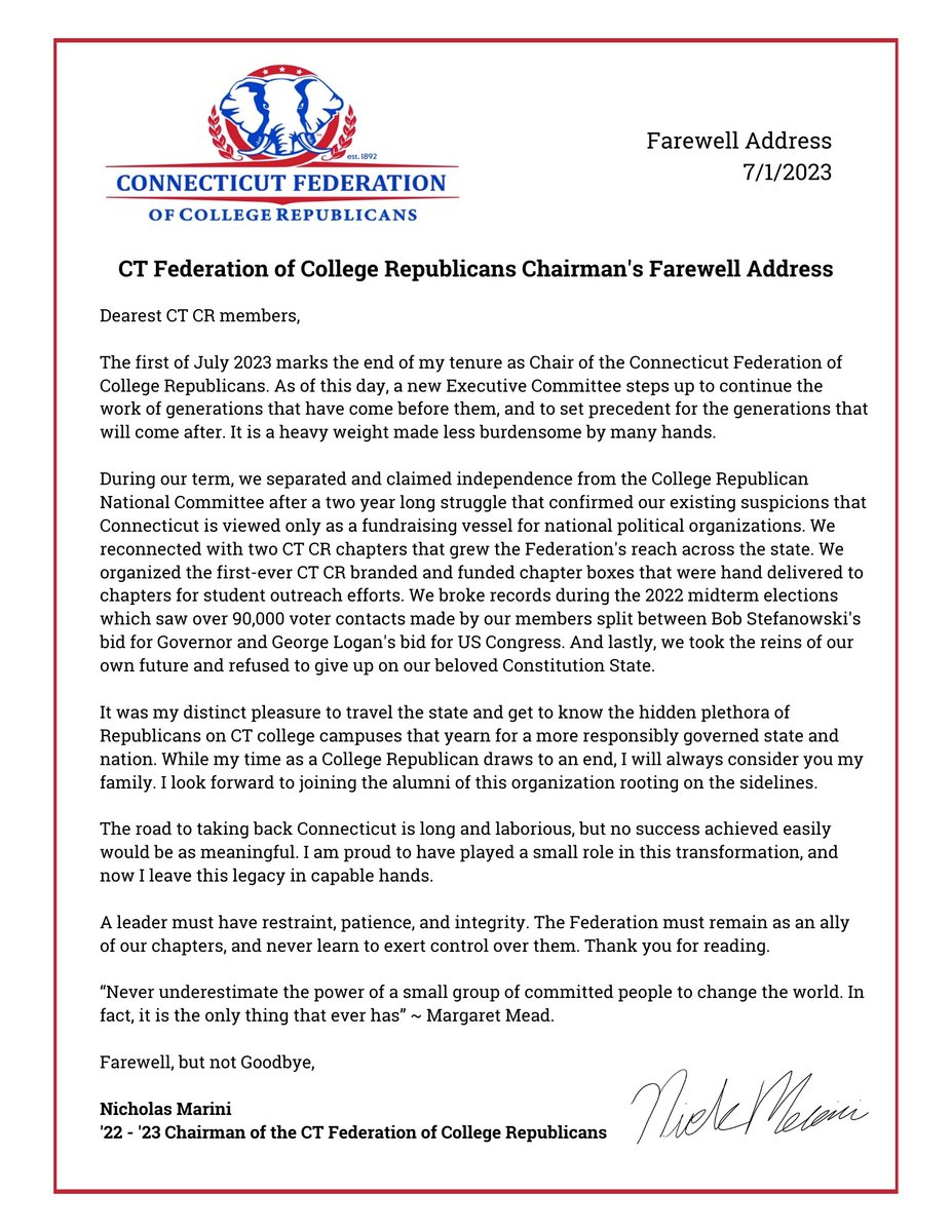 CTFCR's tweet image. Farewell Adress of the '22 / '23 CTFCR Chair.