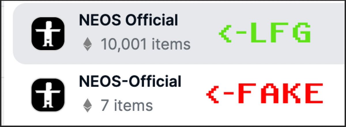Beware of scammers, even crappy ones.
Someone created a bad copy of our collection <a href="/opensea/">OpenSea</a>  🤷‍♂️
To celebrate, why not grab some NΞOS from the real one? opensea.io/collection/neo…