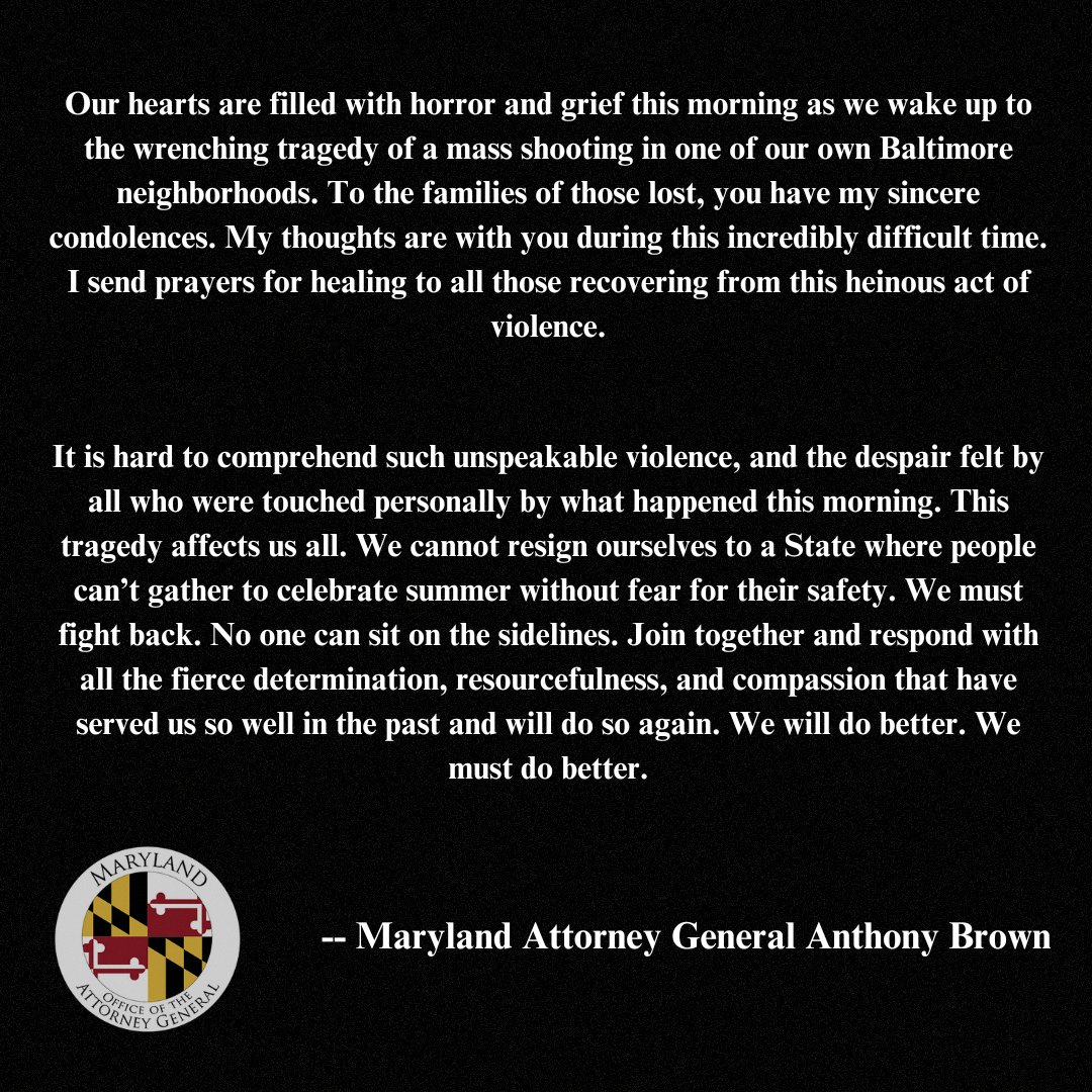 OAGMaryland's tweet photo. This morning there is so much pain and heartbreak. My thoughts and prayers remain with the families. We all must stand with #Baltimore. This affects us all. My statement: https://t.co/GTkNWH5PZ6