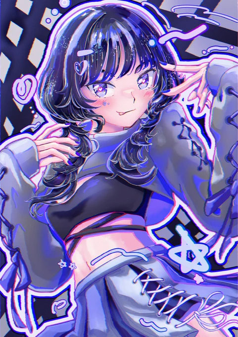 #ビューティーン推し色創造イラコンブルーブラック×ユニコーンピンク 