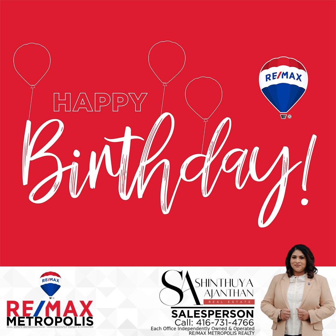 MetropolisREMAX's tweet photo. Happy Birthday Shinthuya Ajanthan! Wishing you the very best always and in all ways from your Family at RE/MAX Metropolis Realty!🎈🎂 https://t.co/7VAKMPQfzH
