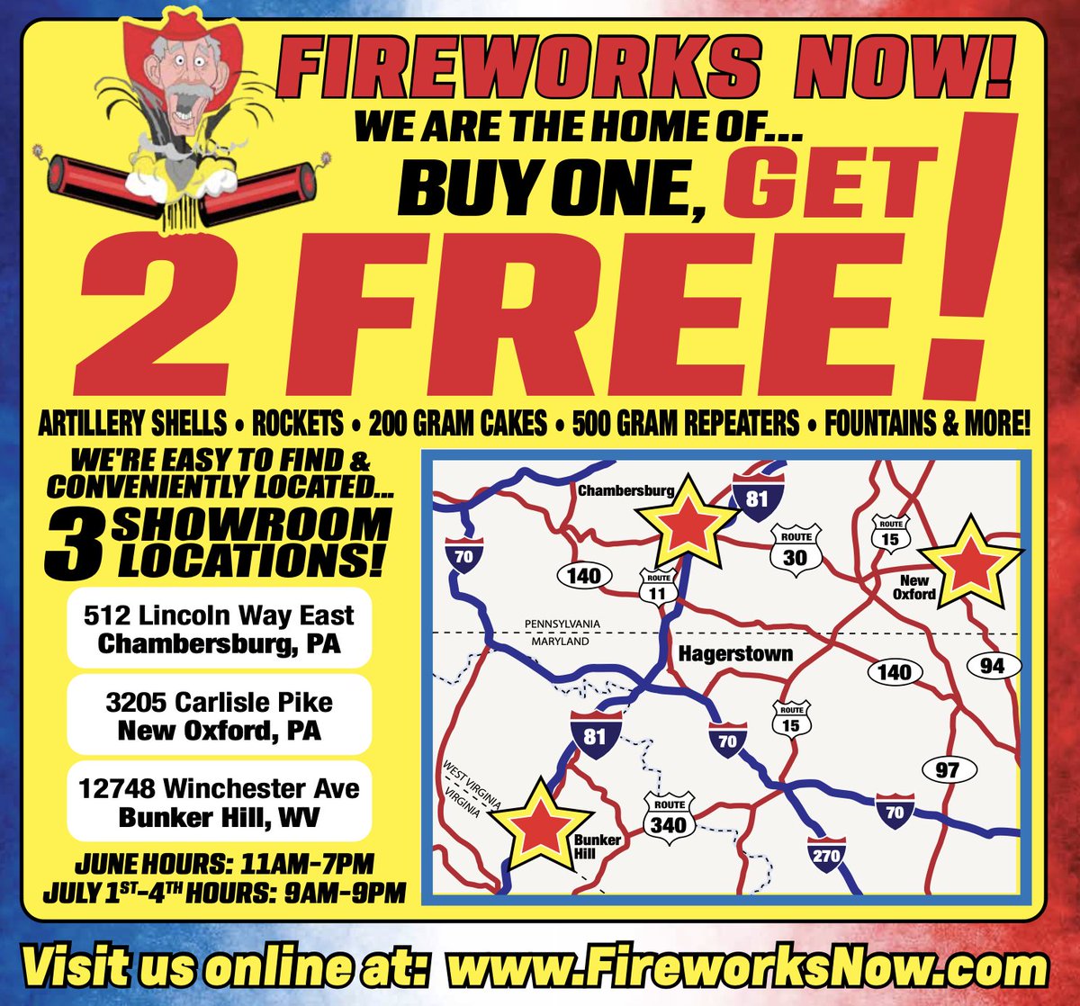 FireworksNowLLC's tweet photo. Buy One, Get 2 Free! #fireworks https://t.co/ZJwTk0djsb
